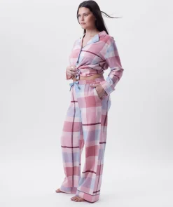 Azlin Long Pant-Print Check / Dusty Pink