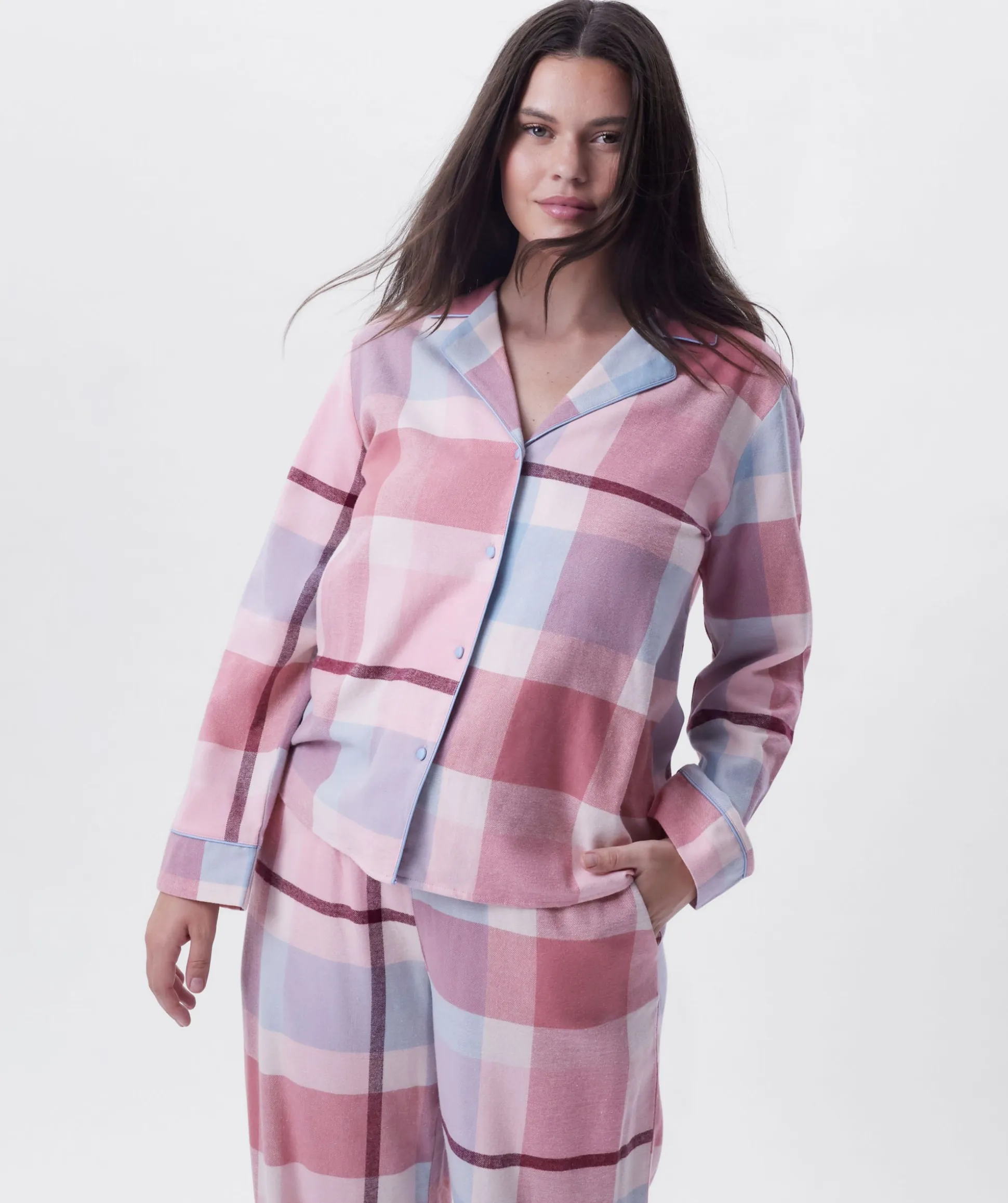 Azlin Long Sleeve Shirt-Print Check / Dusty Pink