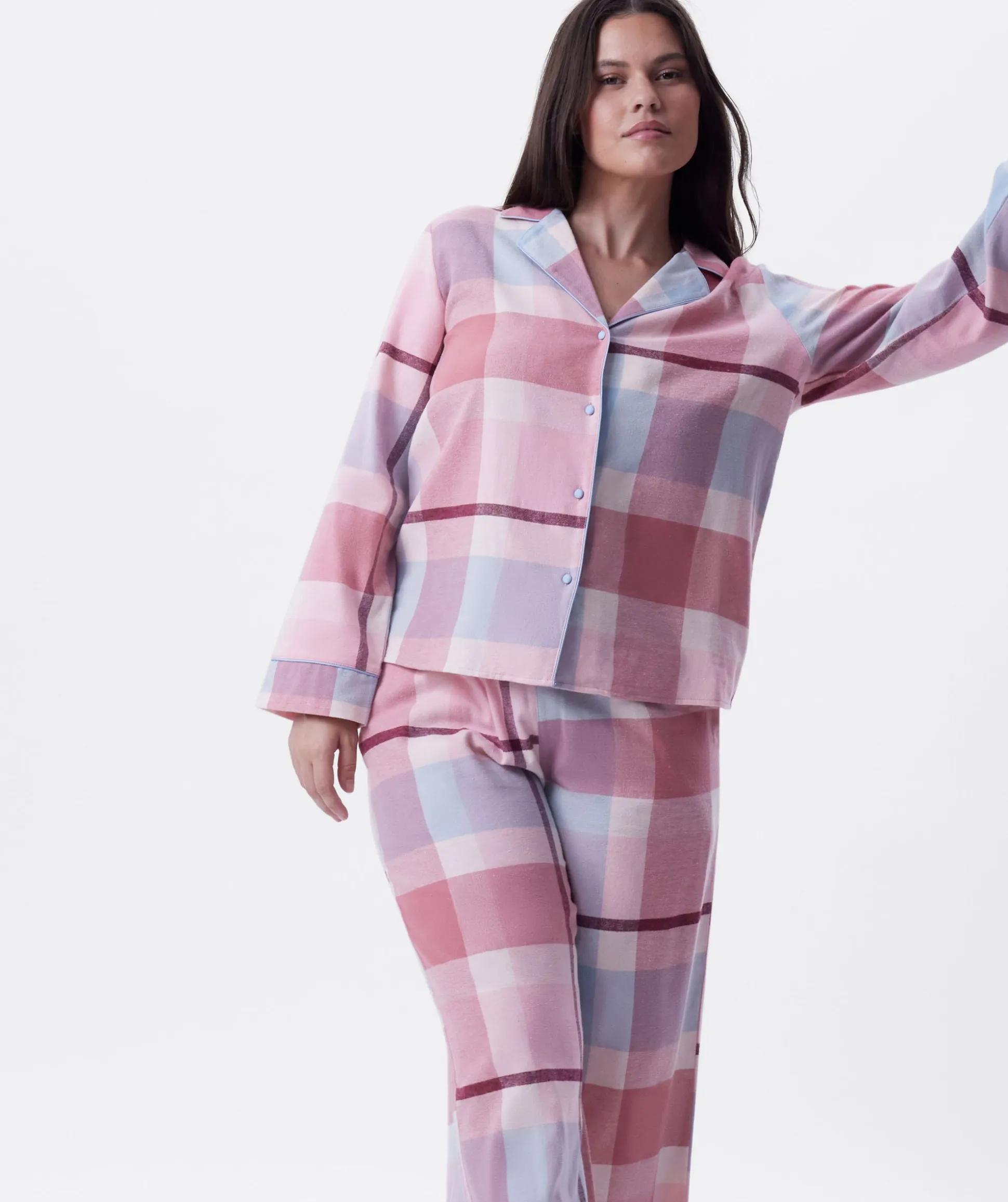 Azlin Long Sleeve Shirt-Print Check / Dusty Pink