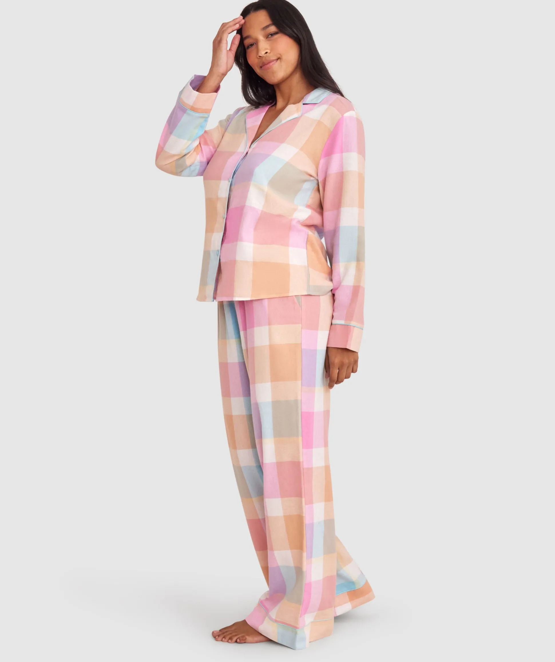 Azlin Long Sleeve Shirt - Print Check/Light Blue