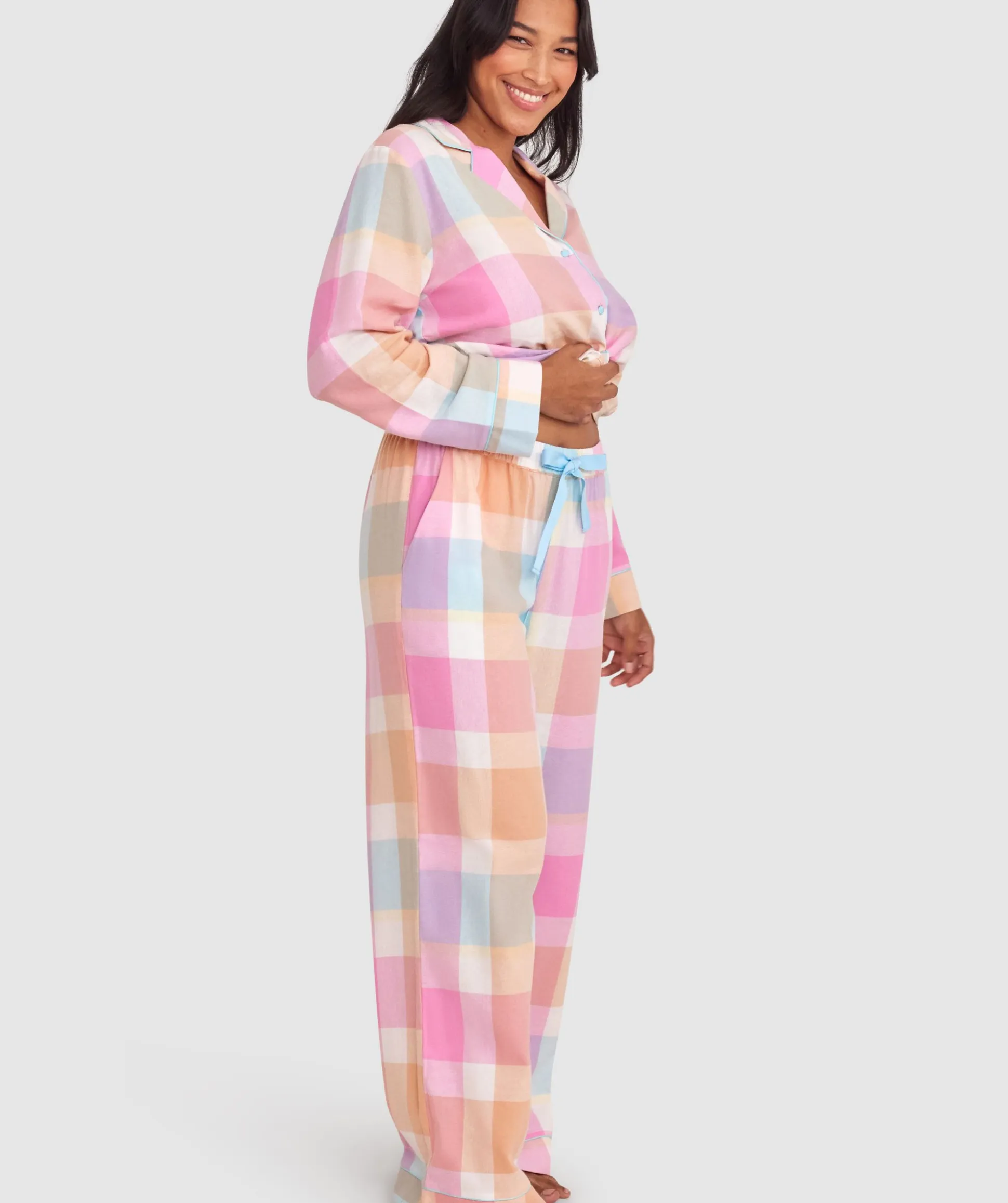 Azlin Long Sleeve Shirt - Print Check/Light Blue