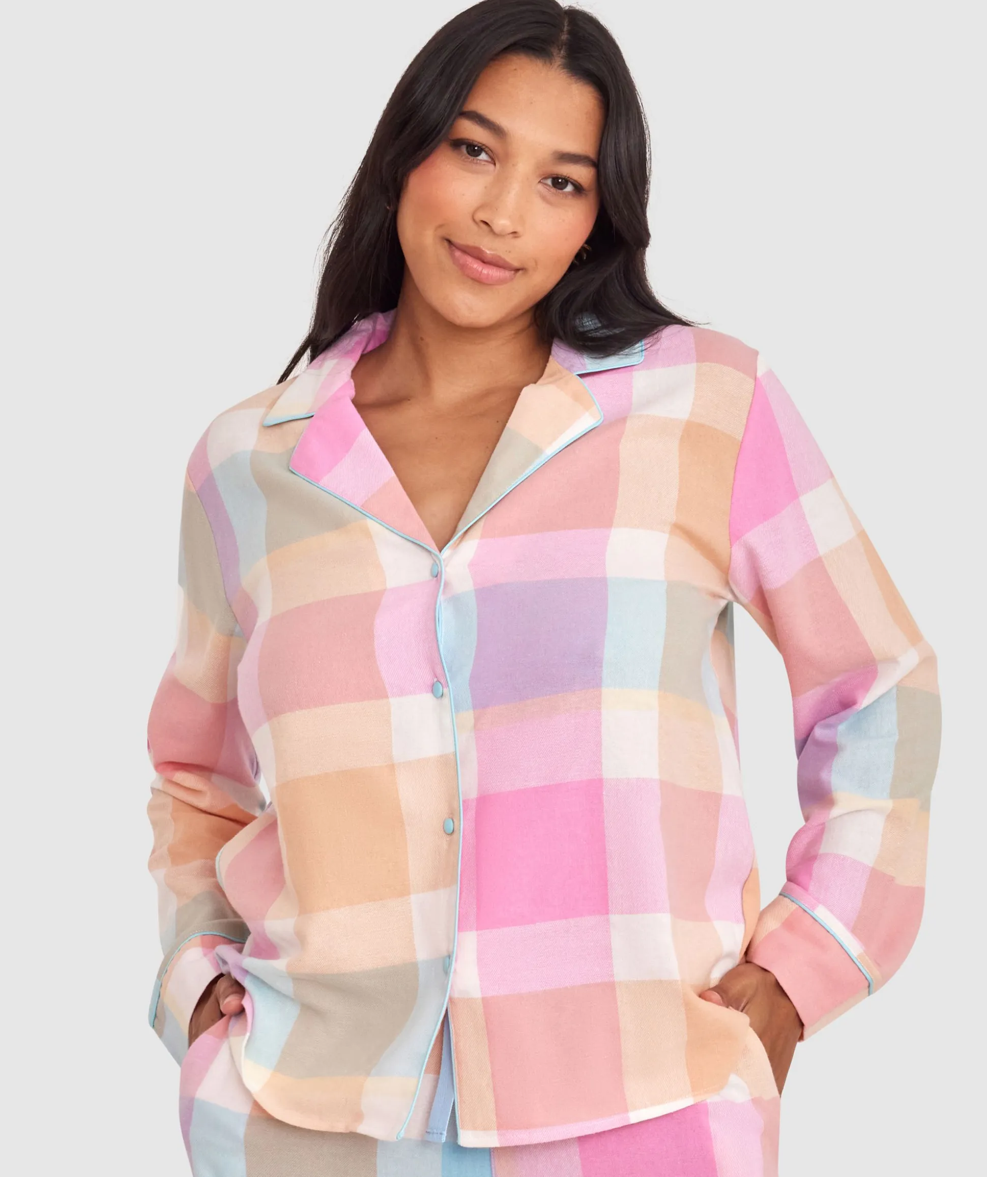 Azlin Long Sleeve Shirt - Print Check/Light Blue