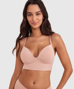 Base Layers Long Line Push Up Bra - Nude