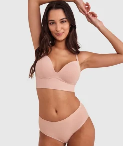 Base Layers Long Line Push Up Bra - Nude