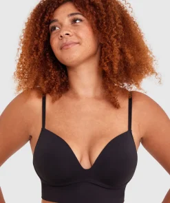 Base Layers Long Line Push Up Bra - Black