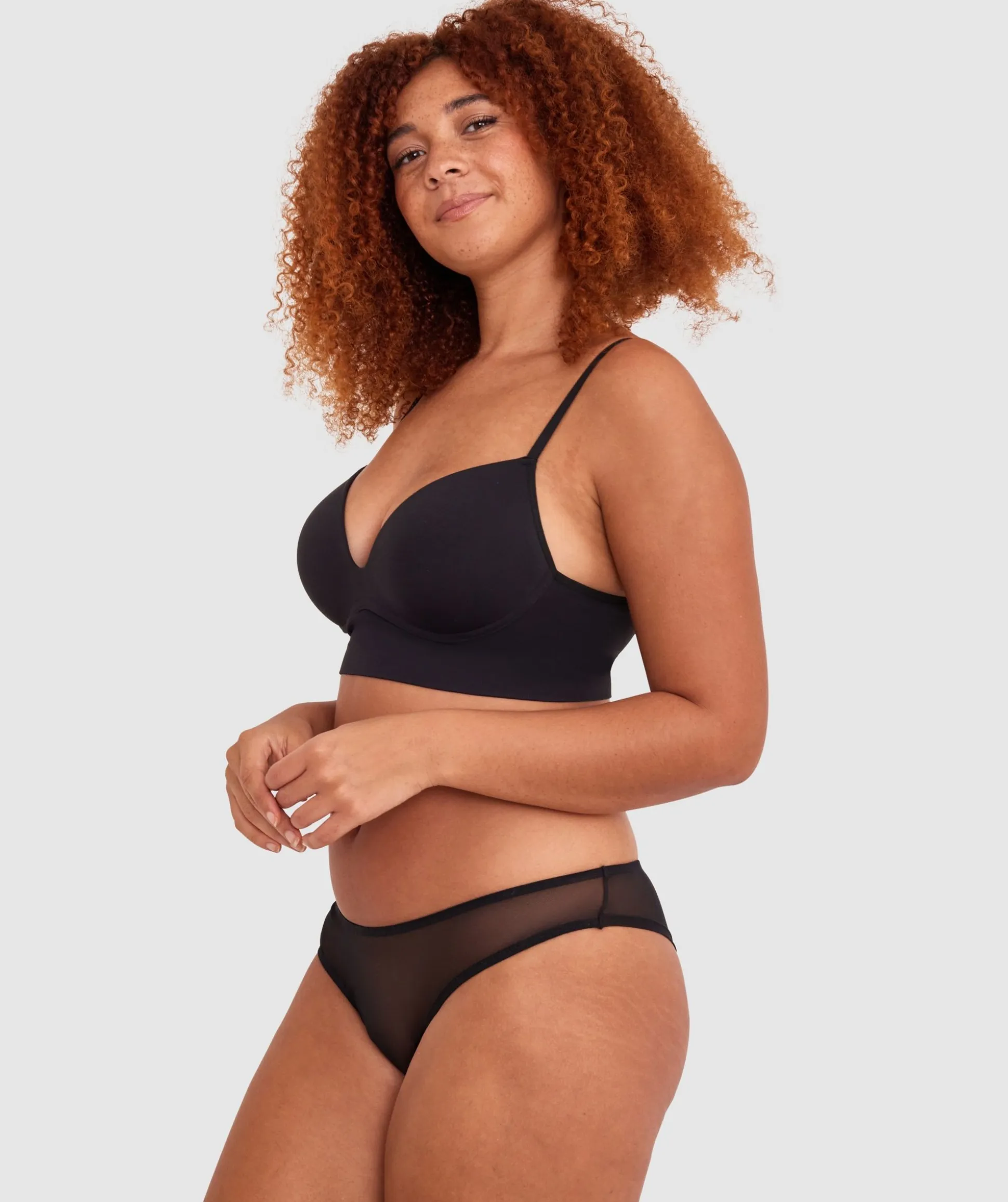 Base Layers Long Line Push Up Bra - Black