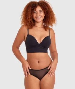 Base Layers Long Line Push Up Bra - Black