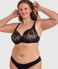 Body Bliss Full Lace Curvy Balconette Bra - Black