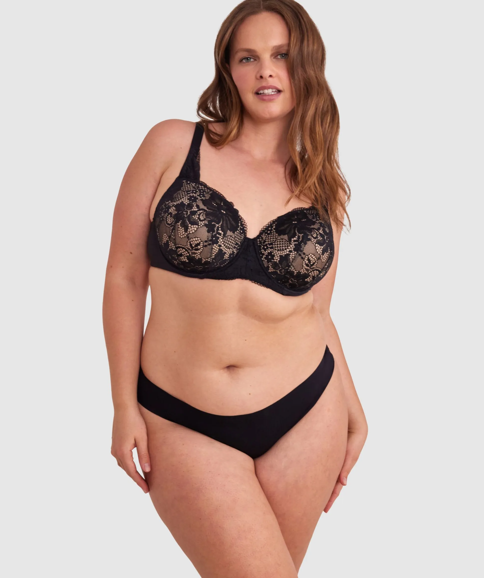 Body Bliss Full Lace Curvy Balconette Bra - Black