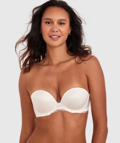 Body Bliss Lace Strapless Push Up Bra - Ivory