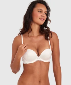 Body Bliss Lace Strapless Push Up Bra - Ivory