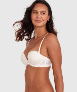 Body Bliss Lace Strapless Push Up Bra - Ivory