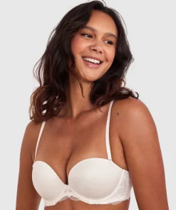 Body Bliss Lace Strapless Push Up Bra - Ivory