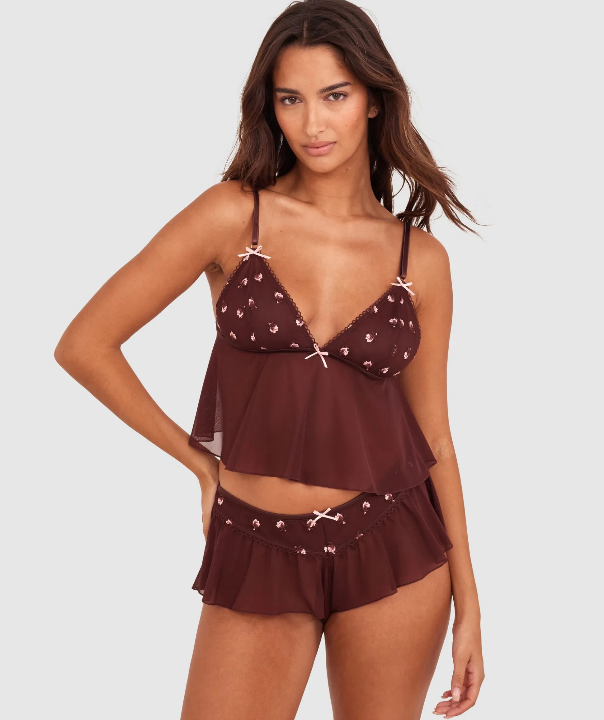Budding Roses French Knicker - Dark Brown