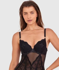 Dua Push Up Plunge Dentele Bodysuit - Black