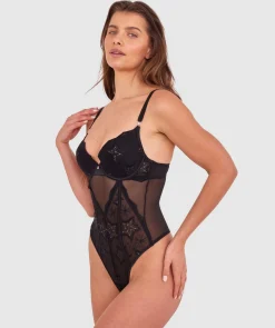 Dua Push Up Plunge Dentele Bodysuit - Black