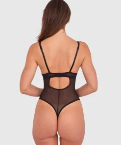 Dua Push Up Plunge Dentele Bodysuit - Black