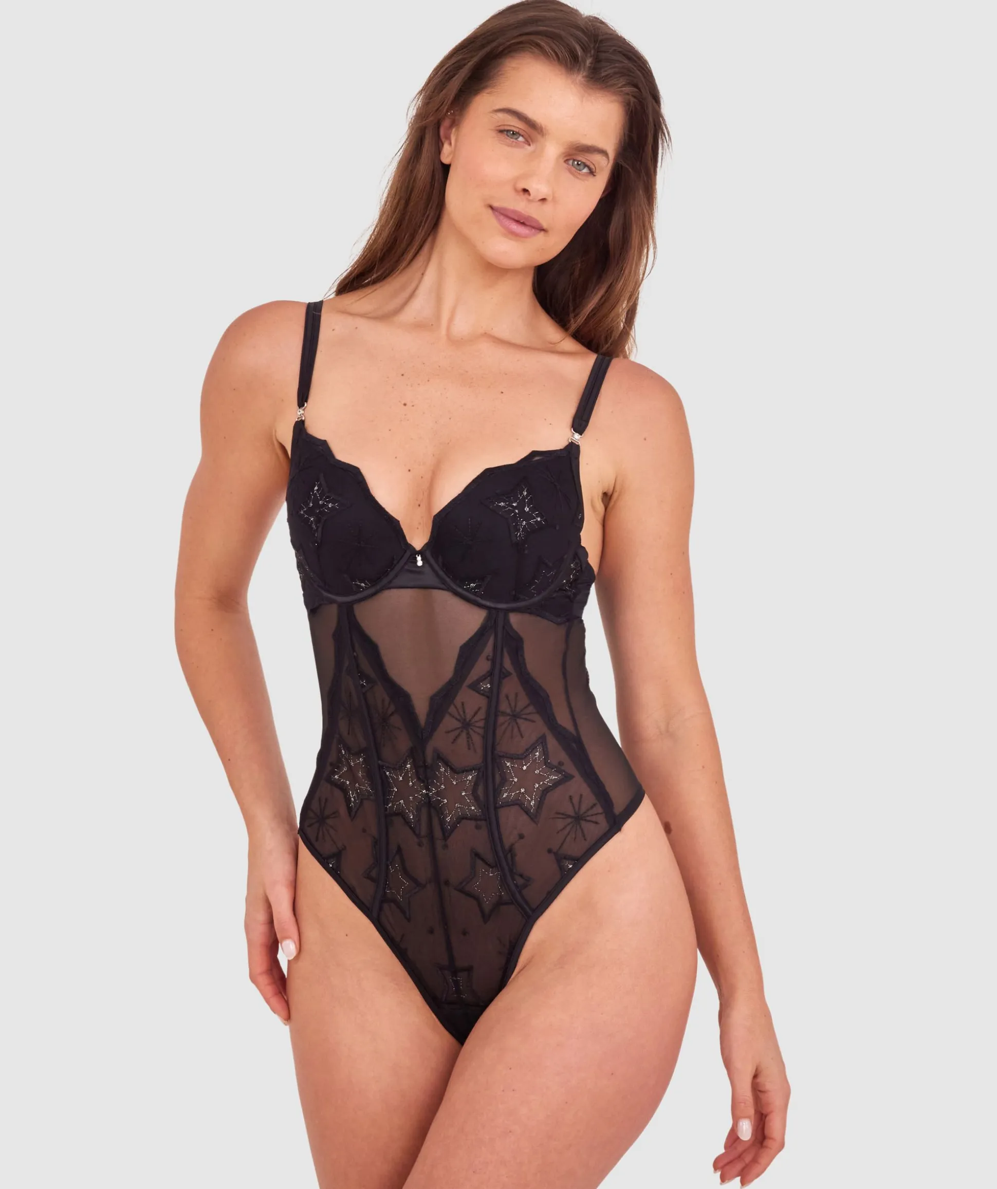 Dua Push Up Plunge Dentele Bodysuit - Black