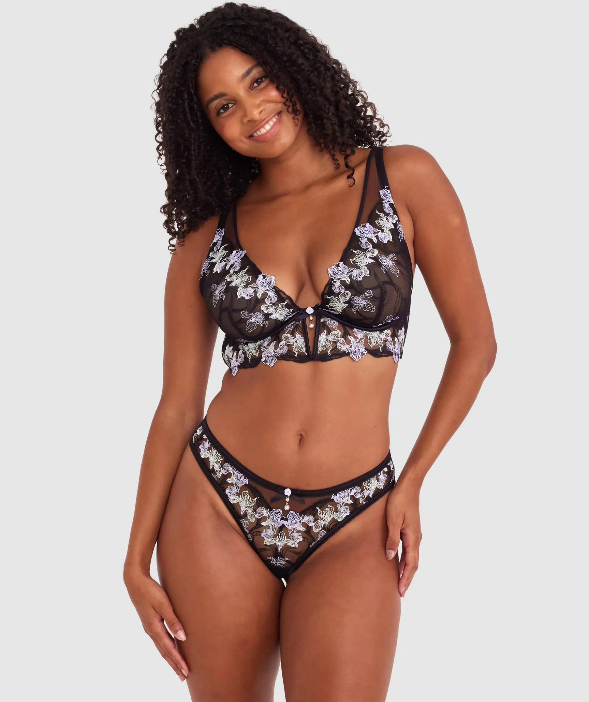 Enchanted All For You High Leg Brazilian Knicker - Black/ Light-Green