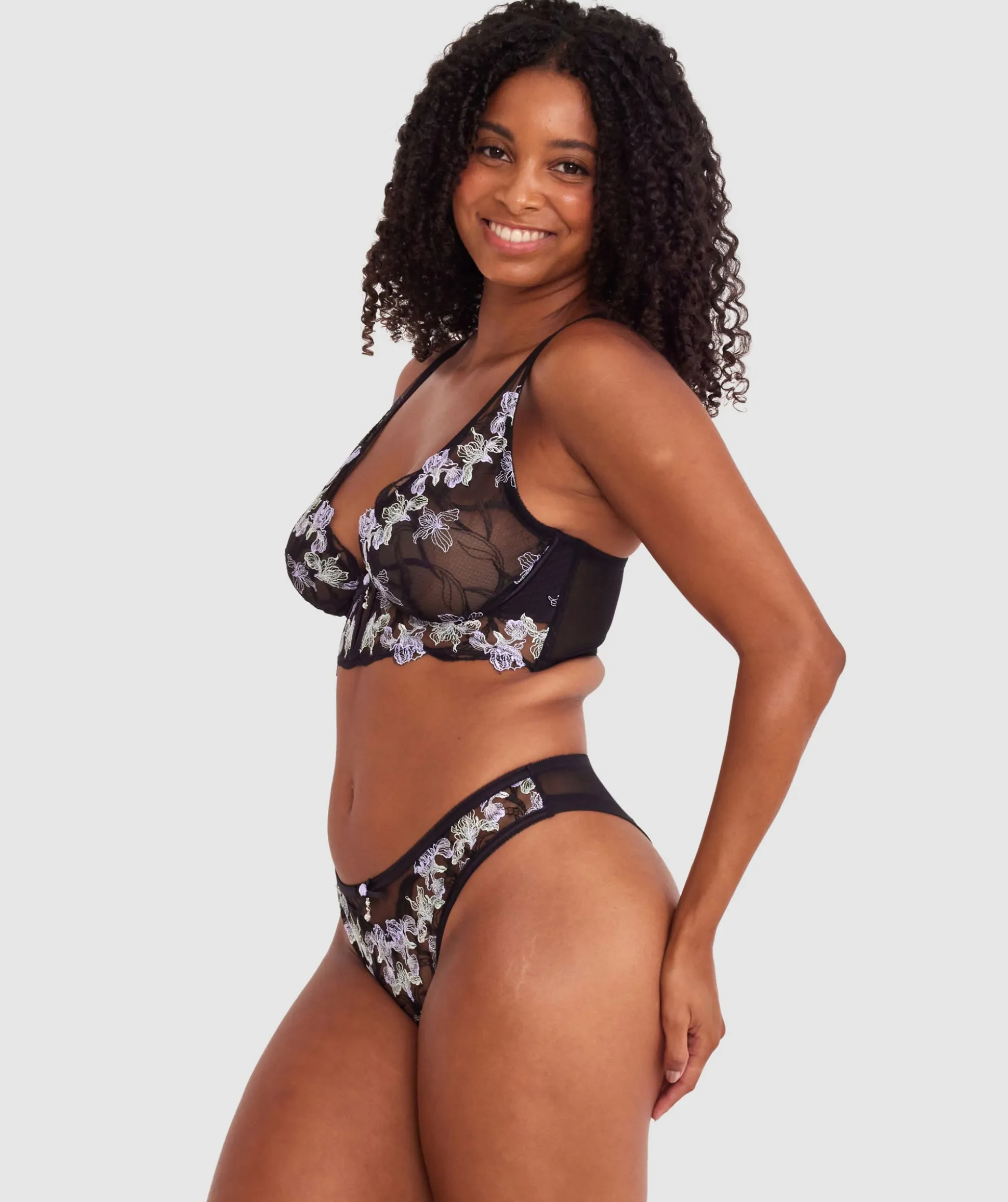 Enchanted All For You High Leg Brazilian Knicker - Black/ Light-Green