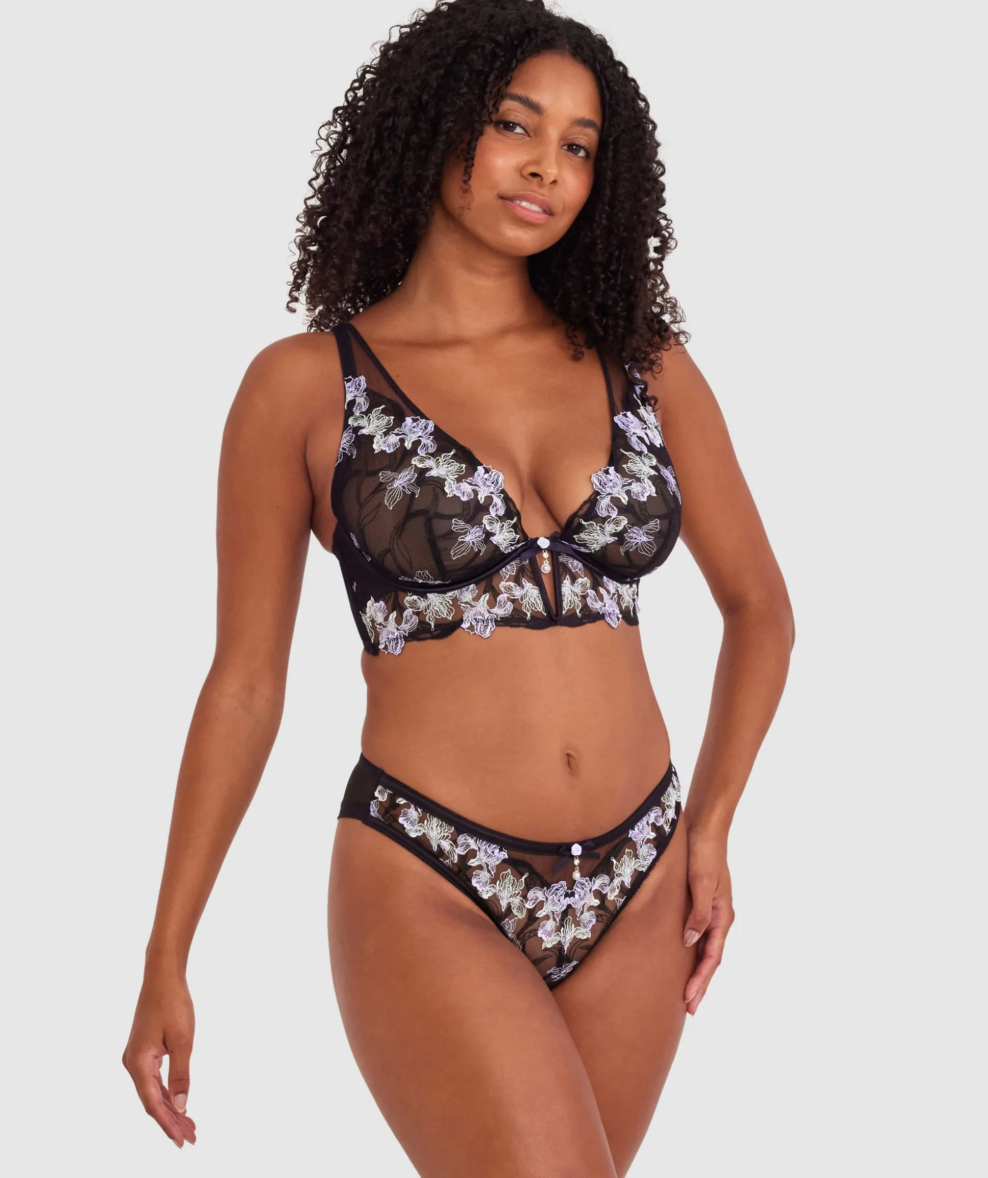 Enchanted All For You High Leg Brazilian Knicker - Black/ Light-Green
