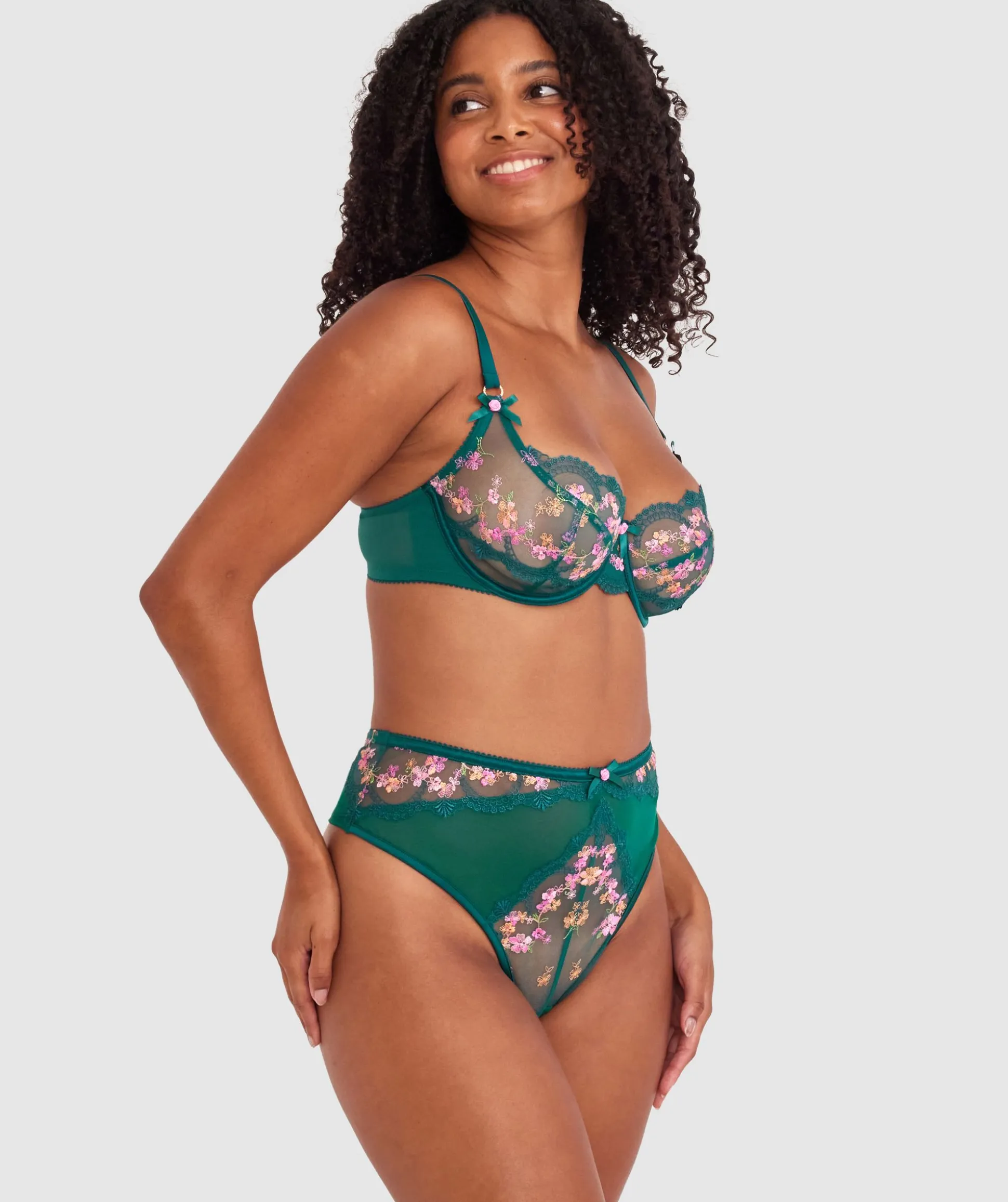 Enchanted Margaux High Waist G String - Dark Green/ Multicolour