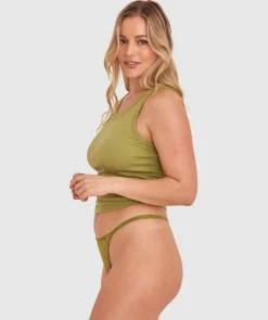 Evelyn Hi Leg String - Khaki
