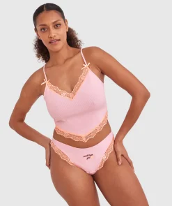 Indy High Leg G String - Pink/Light Orange