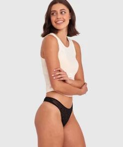 Kitty High Leg G String - Black/Print