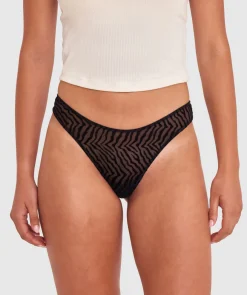 Kitty High Leg G String - Black/Print