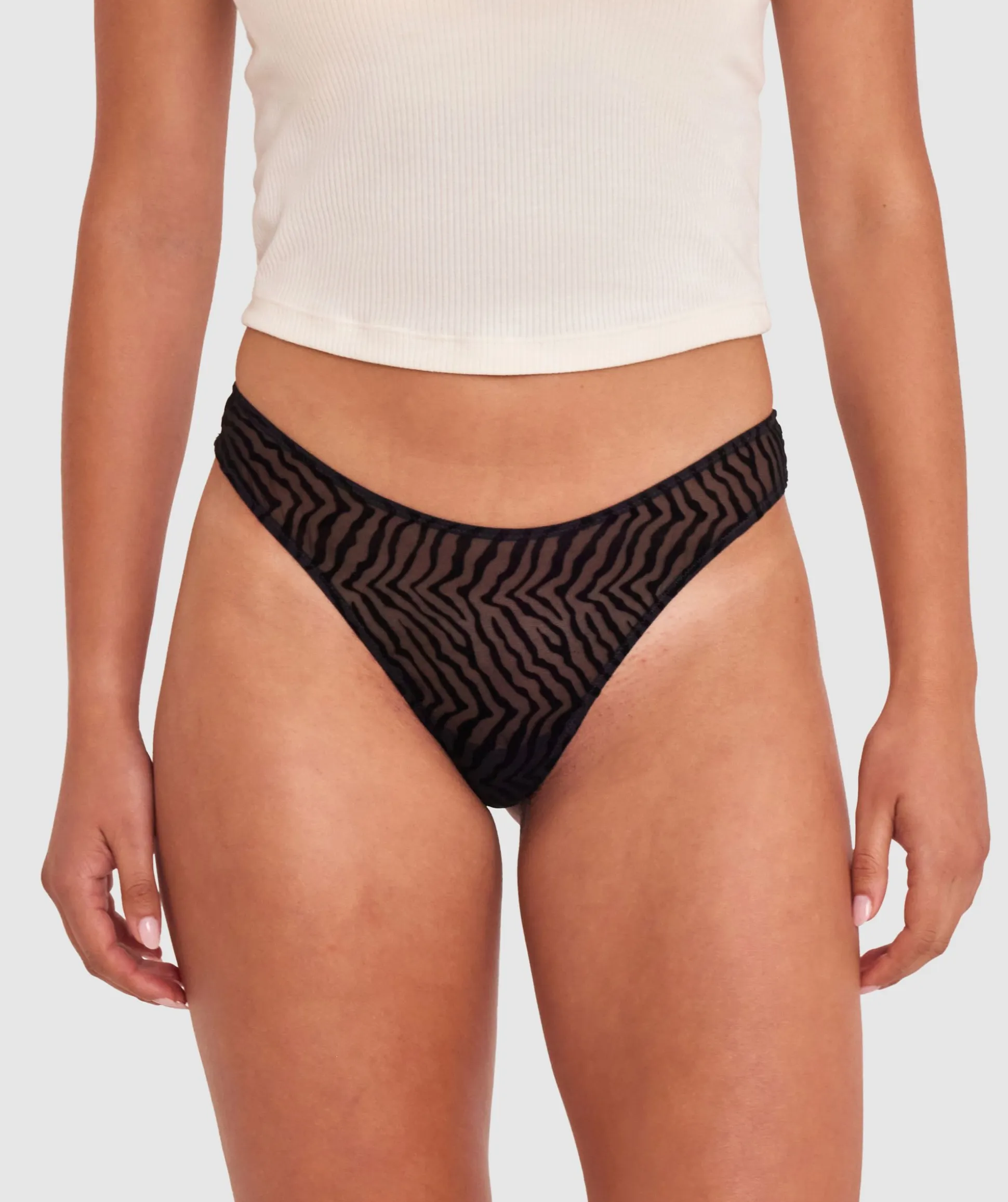 Kitty High Leg G String - Black/Print