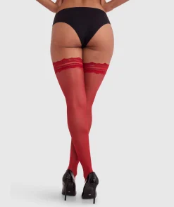 Lace Top Stay Up Stockings-Dark Red