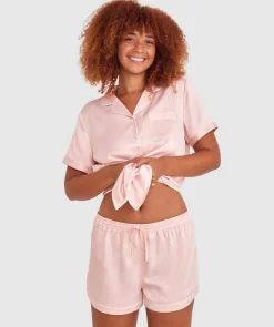 Liquid Satin Short - Pale Pink/White