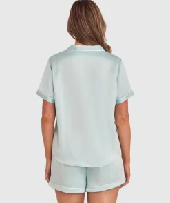 Liquid Satin Short Sleeve Shirt - Light Green