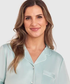 Liquid Satin Short Sleeve Shirt - Light Green