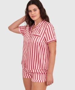 Liquid Satin Short Sleeve Shirt-Print Stripe