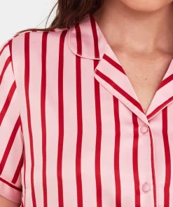 Liquid Satin Short Sleeve Shirt-Print Stripe