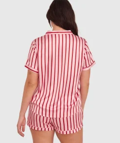 Liquid Satin Short Sleeve Shirt-Print Stripe