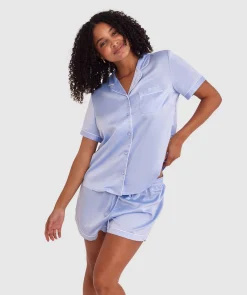 Liquid Satin Short Sleeve Shirt - Pale Blue/Ivory