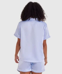Liquid Satin Short Sleeve Shirt - Pale Blue/Ivory