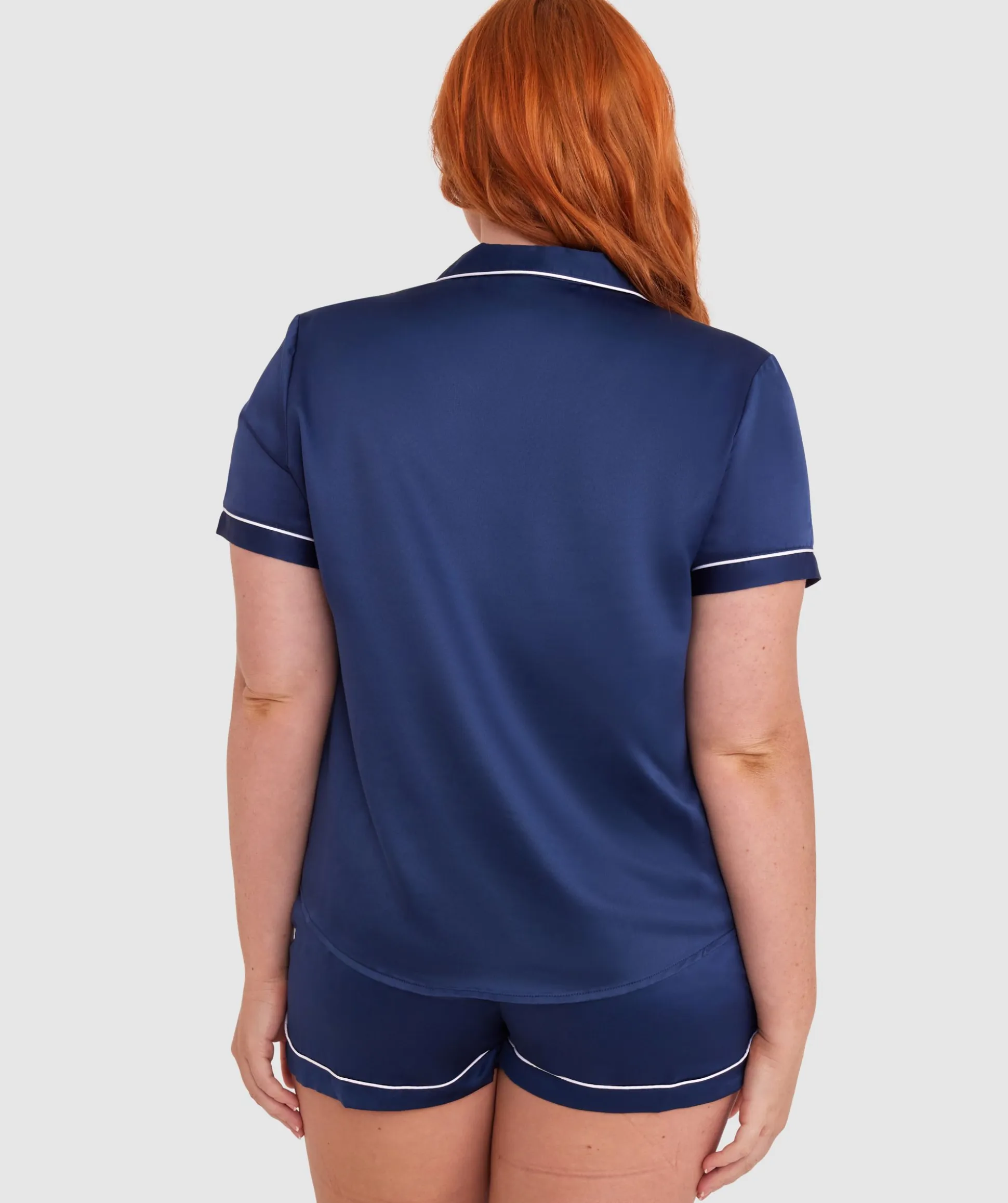 Liquid Satin Short Sleeve Top - Navy