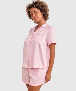 Liquid Satin Short Sleeve Top - Light Pink