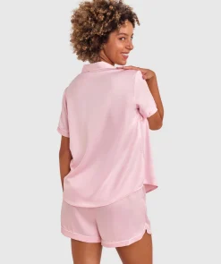 Liquid Satin Short Sleeve Top - Light Pink