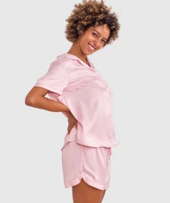 Liquid Satin Short Sleeve Top - Light Pink