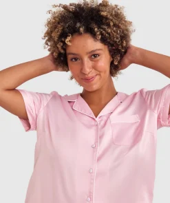 Liquid Satin Short Sleeve Top - Light Pink