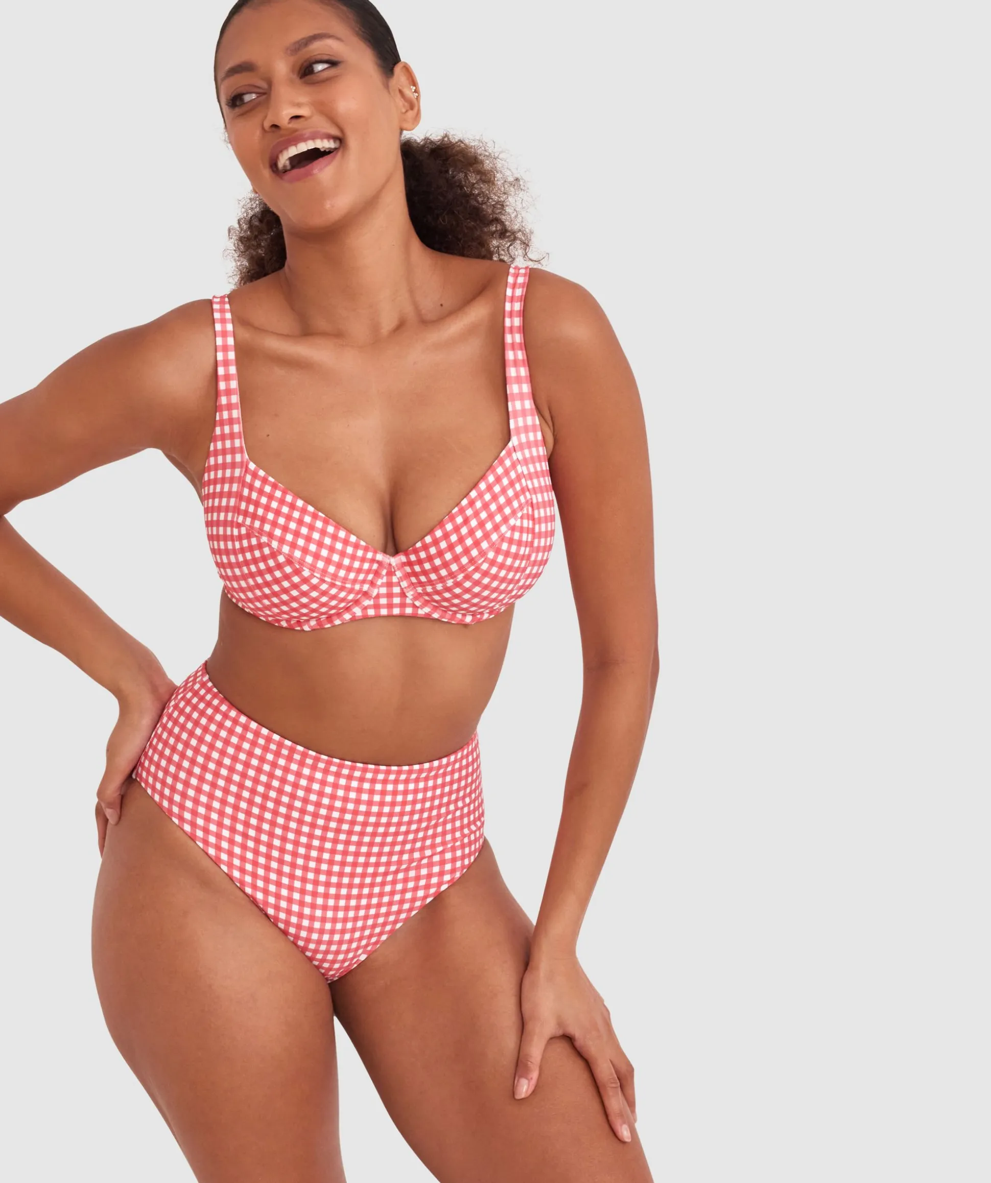 Maddison High Waist Bikini Bottom - Print Check