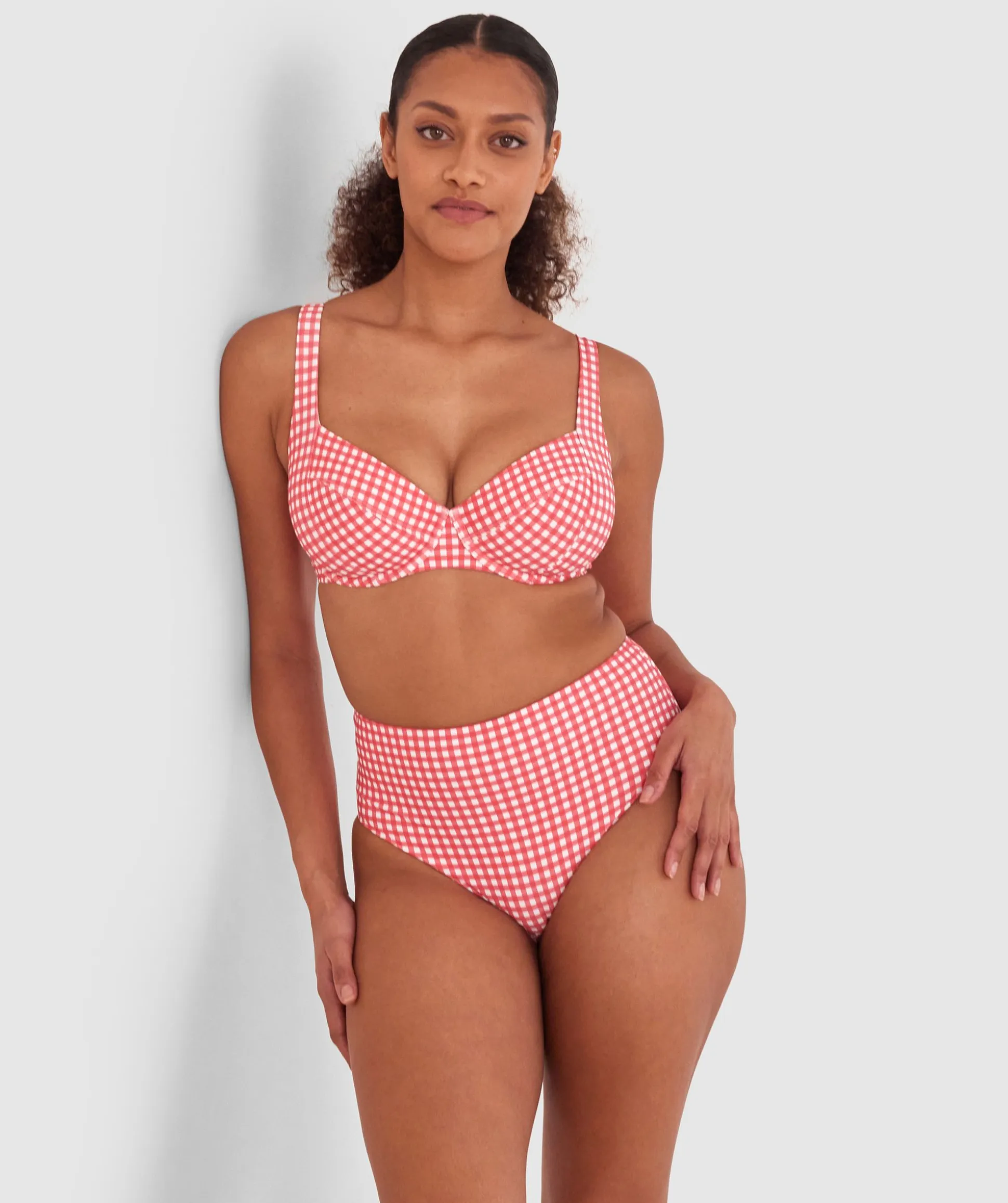 Maddison High Waist Bikini Bottom - Print Check