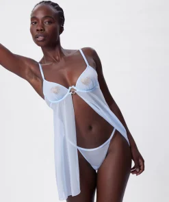 Night Games Breaking Hearts Unlined Babydoll Set - Light Blue