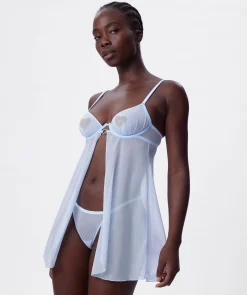 Night Games Breaking Hearts Unlined Babydoll Set - Light Blue