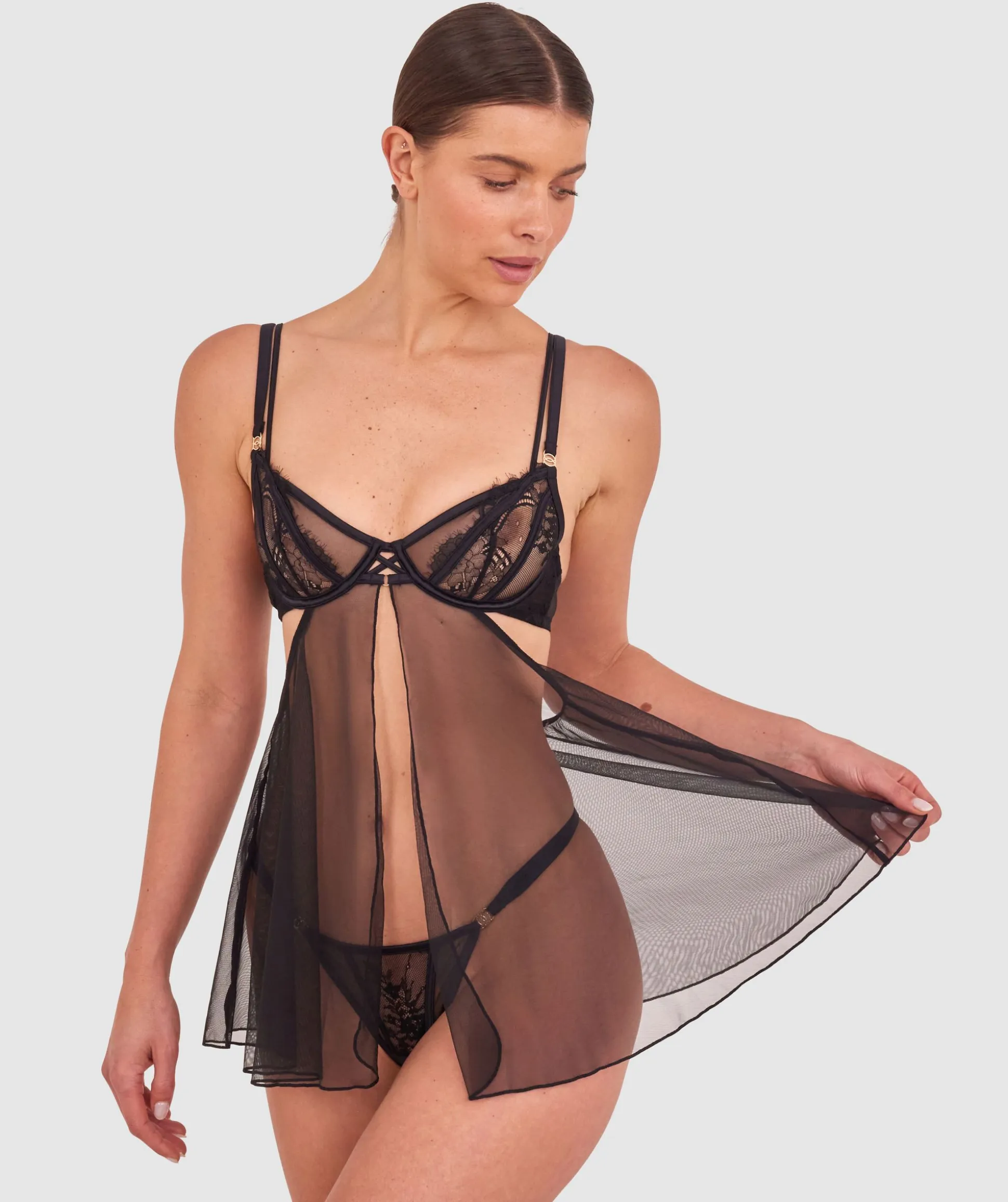 Night Games Eyes On Me Unlined Babydoll Bra - Black